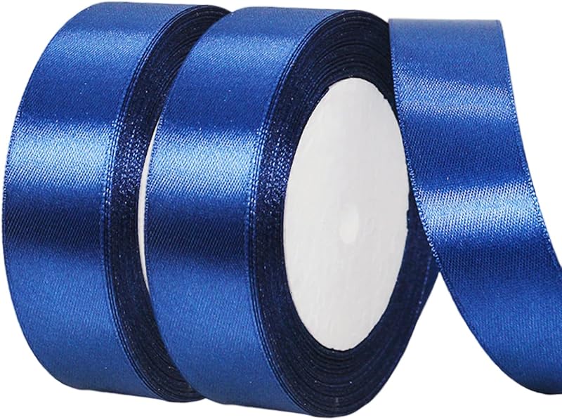 HONGCI 2 Rolls Navy Blue Satin Ribbon 25mm x 22m Gift Craft Wedding