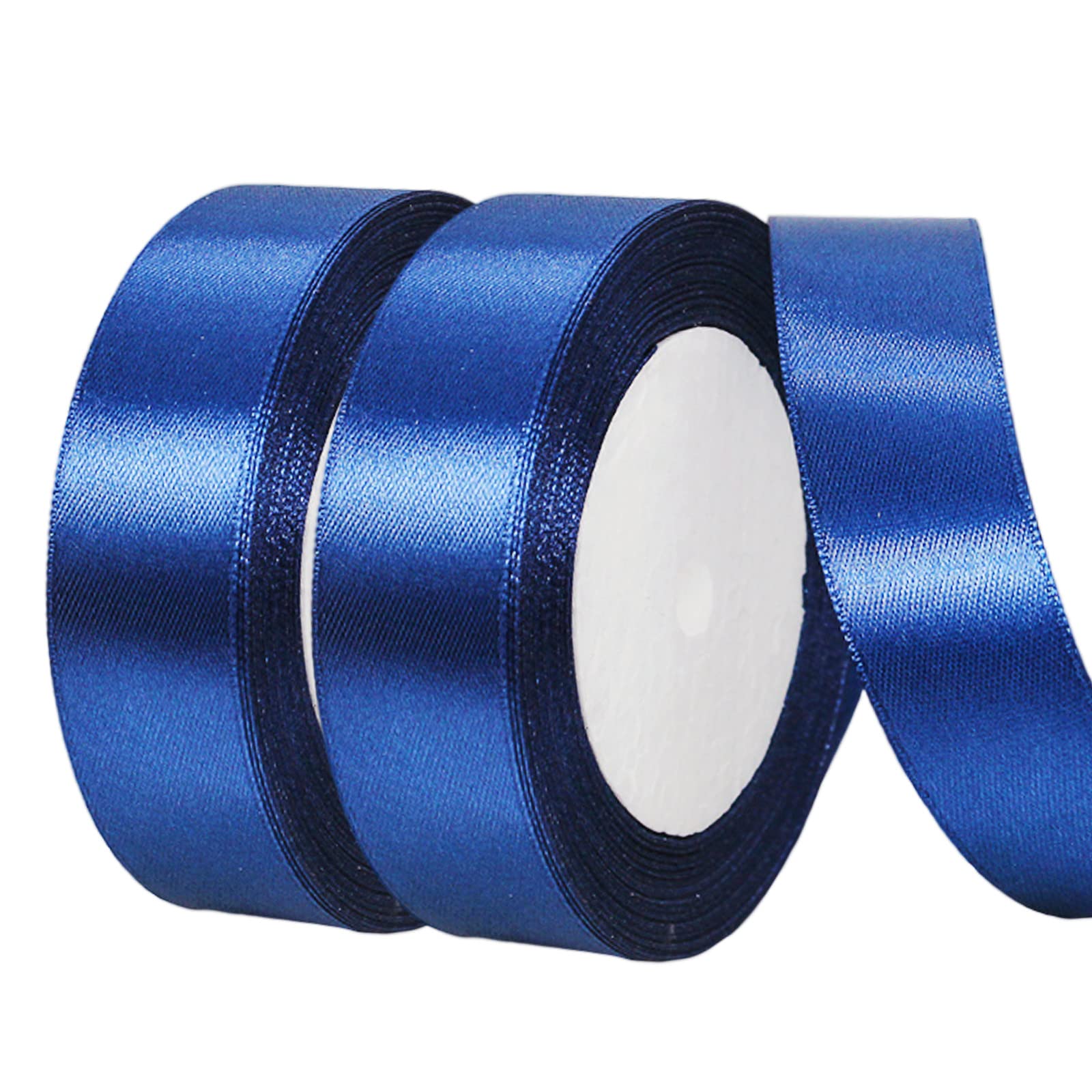 2 x 25mm Wide Navy Blue Ribbon Thick Dark Blue Satin Ribbon 22m, 1 inch Thick Navy Ribbon for Gift Wrapping Wedding Christmas Birthday Cake Hair Bow Florist Bouquet Crafts Decorations