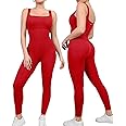 Popilush Jumpsuits for Women Built-In Bra Square Neck Ribbed Bodycon Workout Seamless Leggings Rompers Bodysuits