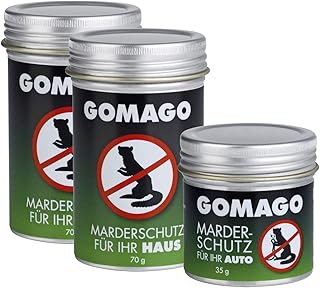 GOMAGO Marderschutz Set für Haus (2X) und Auto (1x) | Zuverlässige und artgerechte Mardervergrämung durch Duftstoff | Alternative zu Marderschreck, Marderspray, Ultraschall u.ä. [Granulat]