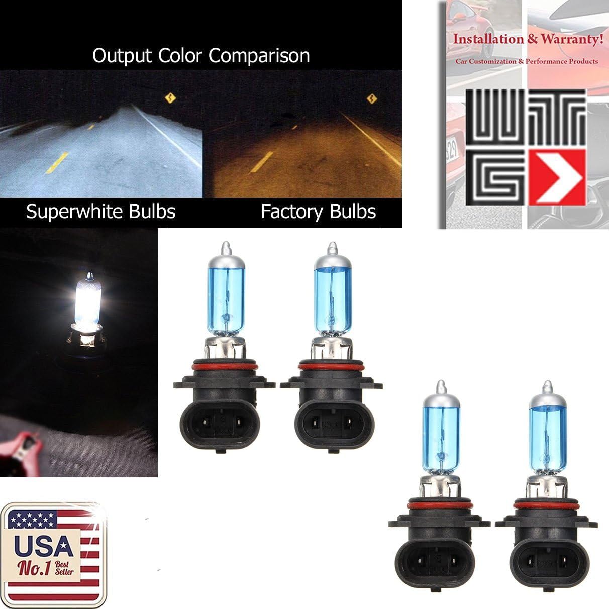 WTG Combo 2 Pair 9006 100w (Fog Light) 5000K Super White Xenon Halogen OEM Headlight Light Bulbs (Contains 4 Bulbs)