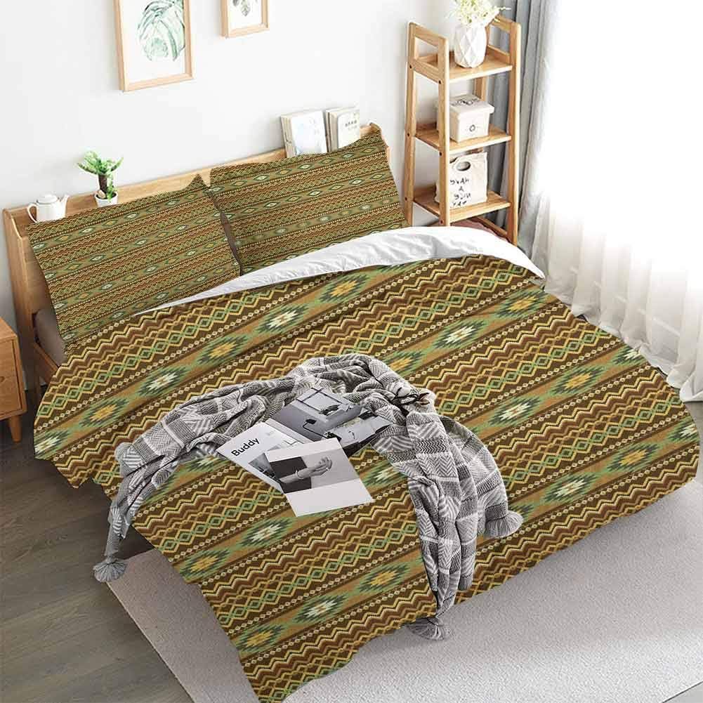 HouseLookHome Native American Bedding Duvet Cover Sets Primitive Old Fashioned Tribal Indigenous Pattern Print College Bedding Sets Khaki Mustard and Brown King Duvet Cover Set