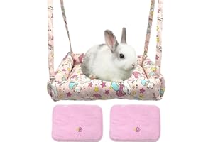 RMNHPTK Rabbit Hammock Swing Small Animal Hanging Swing Hammock Bed with 2 Pads Pet Hammock Swing for Rabbits Guinea Pigs Chinchillas Kittens (Pink Star)