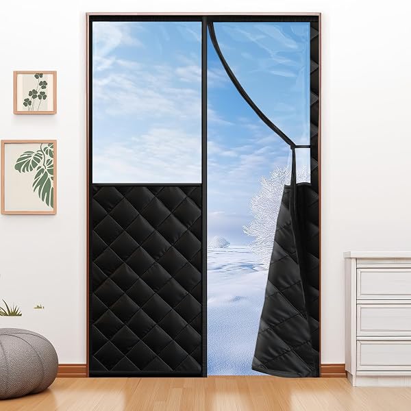 MAGNETIC THERMAL INSULATED DOOR CURTAIN FOR 48″X 80″ DOORS, VISIBLE DOOR COVER FOR HEAT INSULATION, MAGNETIC CLOSURE THICK BLANKET FOR DOORWAY TO KEEP WARM IN WINTER COOL IN SUMMER