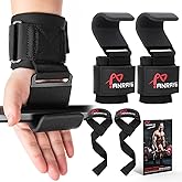 Weight Lifting Hooks & Wrist Straps Set – Lifting Hooks with Anti-Slip Grip, Adjustable Wrist Wraps for Weightlifting, Deadlifts, Powerlifting, Gym Straps for Men and Women