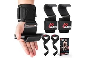 ANRAYE Weight Lifting Hooks & Wrist Straps Set – Lifting Hooks with Anti-Slip Grip, Adjustable Wrist Wraps for Weightlifting, Deadlifts, Powerlifting, Gym Straps for Men and Women