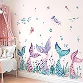 wondever Mermaid Tail Wall Stickers Under The Sea Mermaid Bubble Seaweed Peel and Stick Wall Art Decals for Baby Nursery Girls Bedroom Bathroom