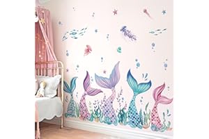 wondever Mermaid Tail Wall Stickers Under The Sea Mermaid Bubble Seaweed Peel and Stick Wall Art Decals for Baby Nursery Girls Bedroom Bathroom
