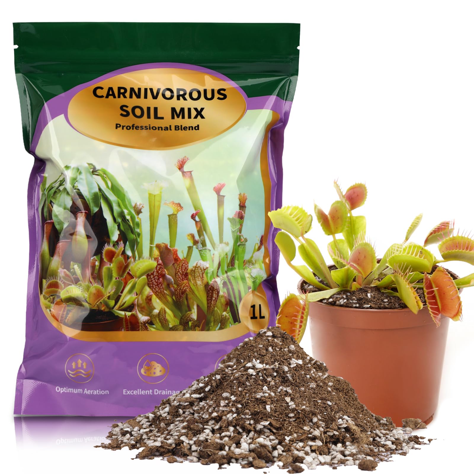 GOTVUGE Carnivorous Plant Soil Mix 1L, Pure Coir and Perlite Mixture for Venus, Pitcher, Butterwort, Nepenthes, Sundew