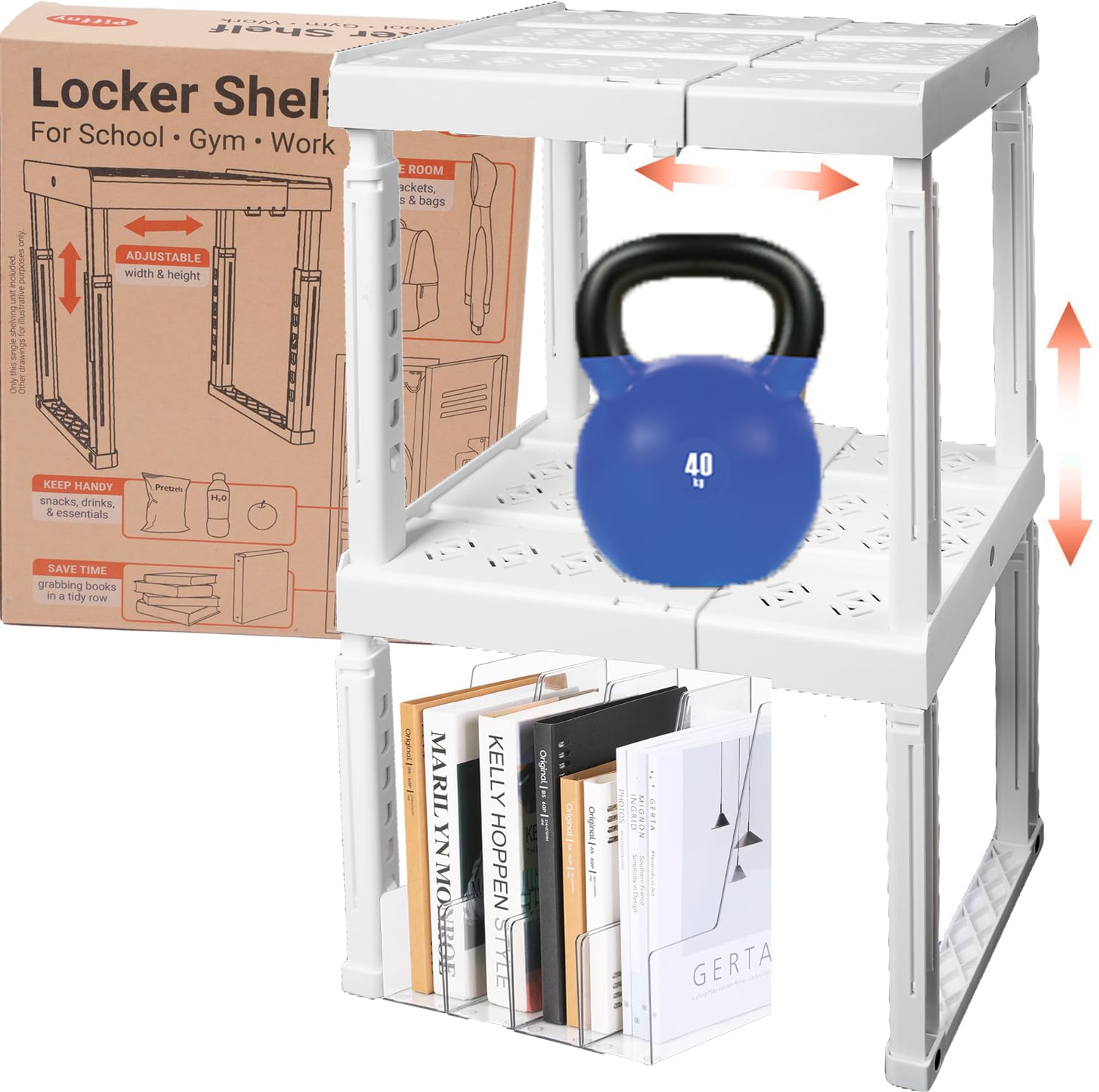 Photo 1 of Piffny Locker Organizer Shelf? Adjustable Width and Height, Stackable, Ideal Locker Shelf for School, Office, Gym Lockers, or Even Kitchen Cabinets & Under Sink Organization(White 2 Pack)
