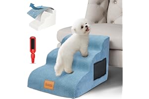 Lesnox Dog Stairs, 3 Tiers Dog Steps for Small Dogs with Waterproof Cover, High Density Foam Pet Stairs for Couch Sofa with Injured/Older Pets, Non-Slip Dog Ramp with 1 Pet Hair Remover, 15.7”H