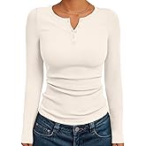 Trendy Queen Long Sleeve Henley Shirts for Women Fall Winter Ribbed Thermal Tops Casual Blouses Basics Tees Cute Sweaters