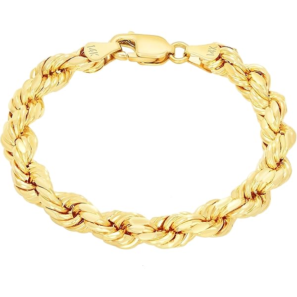 Amazon.com: Nuragold 14k Yellow Gold 8mm Rope Chain Diamond Cut