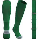 QBK Toddler Baseball Socks &amp; Belt Combo Set for Kids 2-16Y Tee Ball Socks