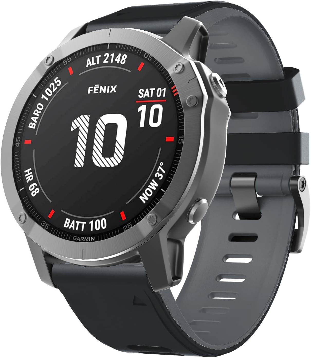 NotoCity for Fenix 5X Strap 26mm Width Soft Silicone Replacement Band Watch Strap for Fenix 5X Plus/Fenix 6X/Fenix 6X Pro/Fenix 7X/Fenix 3/Fenix 3 HR/Descent MK1(black-gray) - Image 3
