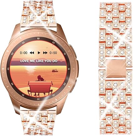 Supoix Compatible for Samsung Galaxy Watch 42mm Band, 20mm Crystal Rhinestone Diamond Metal Smartwatch Replacement Jewelry Strap for Galaxy Watch ...