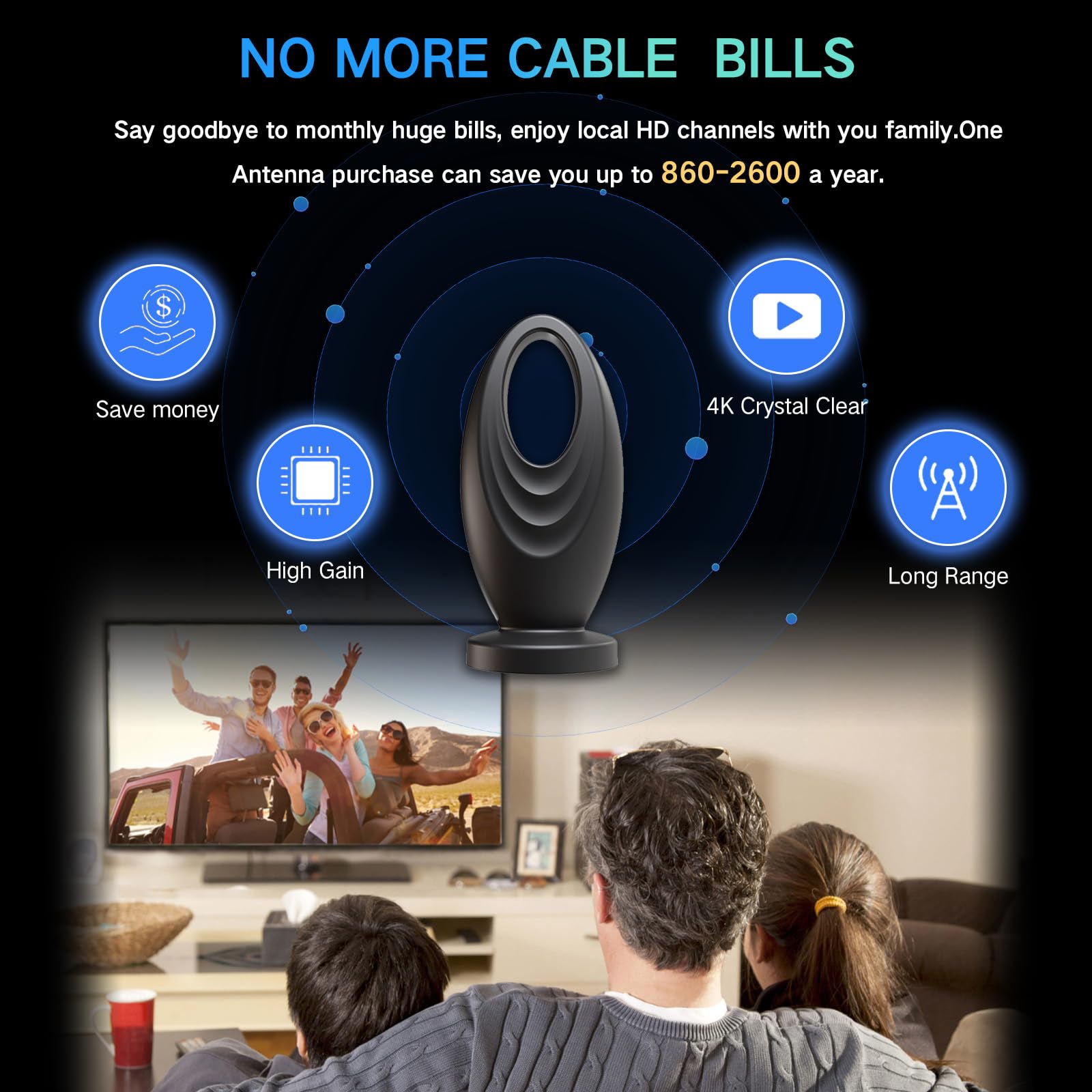 2025 TV Antenna for Smart TV and Old TV, 2200+ Miles Range HD Digital TV Antenna Indoor with 360° Signal Strongest Booster, Supports Local Channels 1080P 4K Reception for Home, RV, Camping (32ft)