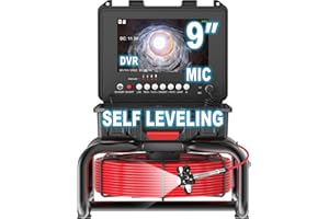 Anysun Self Leveling Sewer Inspection Camera - 100Ft, 9" 1080P Screen & DVR, IP68 Waterproof Drain Pipe Camera with Light, 16GB Card (Red Cable)