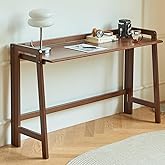 Solid Wood Folding Desk Mid Century Modern Table, 39'' Foldable Writing Computer Desk for Home Office, Simple Study Makeup Workstation, Wooden Study Office Desk Table for Small Spaces, Walnut Color