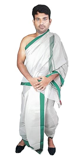 Men's Cotton Panchakacham Dhotis with Angavastram-1inch border (2inch thilana_fancy_dhoti-10x6_1inch_thilana_fancy-d6)