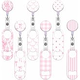 Irenare 6 Pcs Retractable Bar Keys Bartender Bottle Openers, Pink Bow | Stainless Steel Beer Bottle Opener,with Belt Clip and Round Badge Reel,Bartender Gifts for Women Men