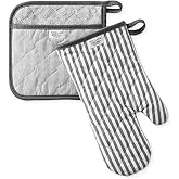 Williams-Sonoma Bay Stripe Oven Mitt &amp; Potholder Set, Drizzle Grey
