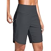 G Gradual Women's 9" Long Swim Board Shorts with Zipper Pockets High Waisted Knee Length Beach Swimming Shorts with Liner