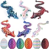 Cecoen 6 Pcs 3D Printed Dragon Eggs with Dragon Inside,Easter Basket Stuffers Mini Easter 3D Articulated Crystal Eggs Fidget Toy,Surprise 3D Printed Animals for Kid