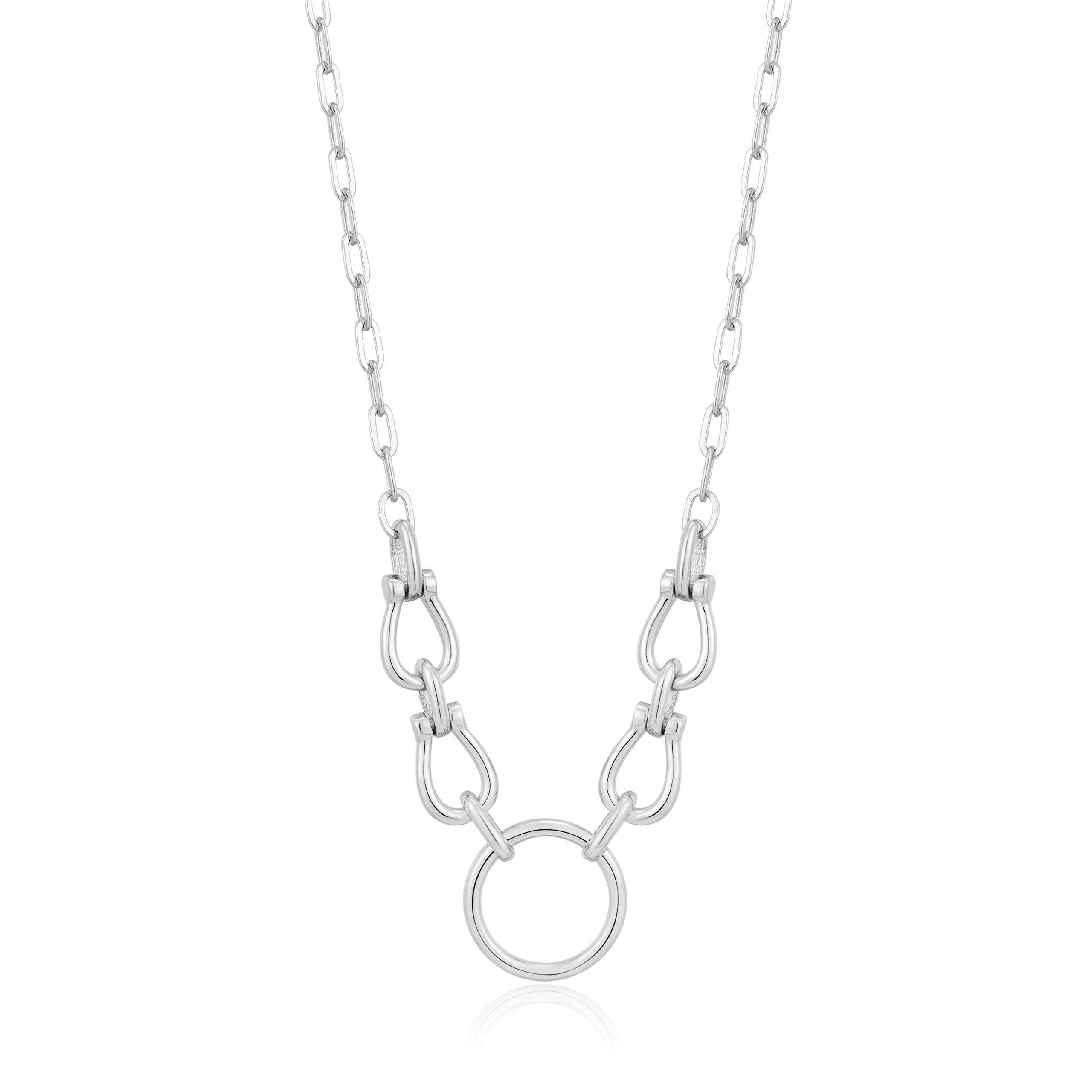ANIA HAIE 925 Sterling Silver Chunky Chain Open Circle Pendant Layering Collar Necklace for Women & Gift