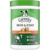 Greenies Supplements Dog Skin and Coat Supplements with Omega 3 Fatty Acids & Fish Oil for Dogs, Chicken Flavor, 14.7 oz, 80 Count