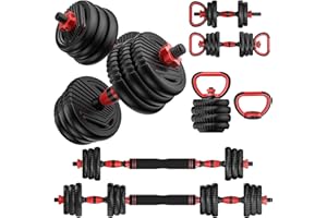 UNNMIIY Adjustable Dumbbells, 10/25/35/55/70/90lbs Free Weight Set with Connector, 4 in1 Dumbbells Set Used as Barbell, Kettlebells, Push up Stand, Fitness Exercises for Home Gym Suitable Men/Women