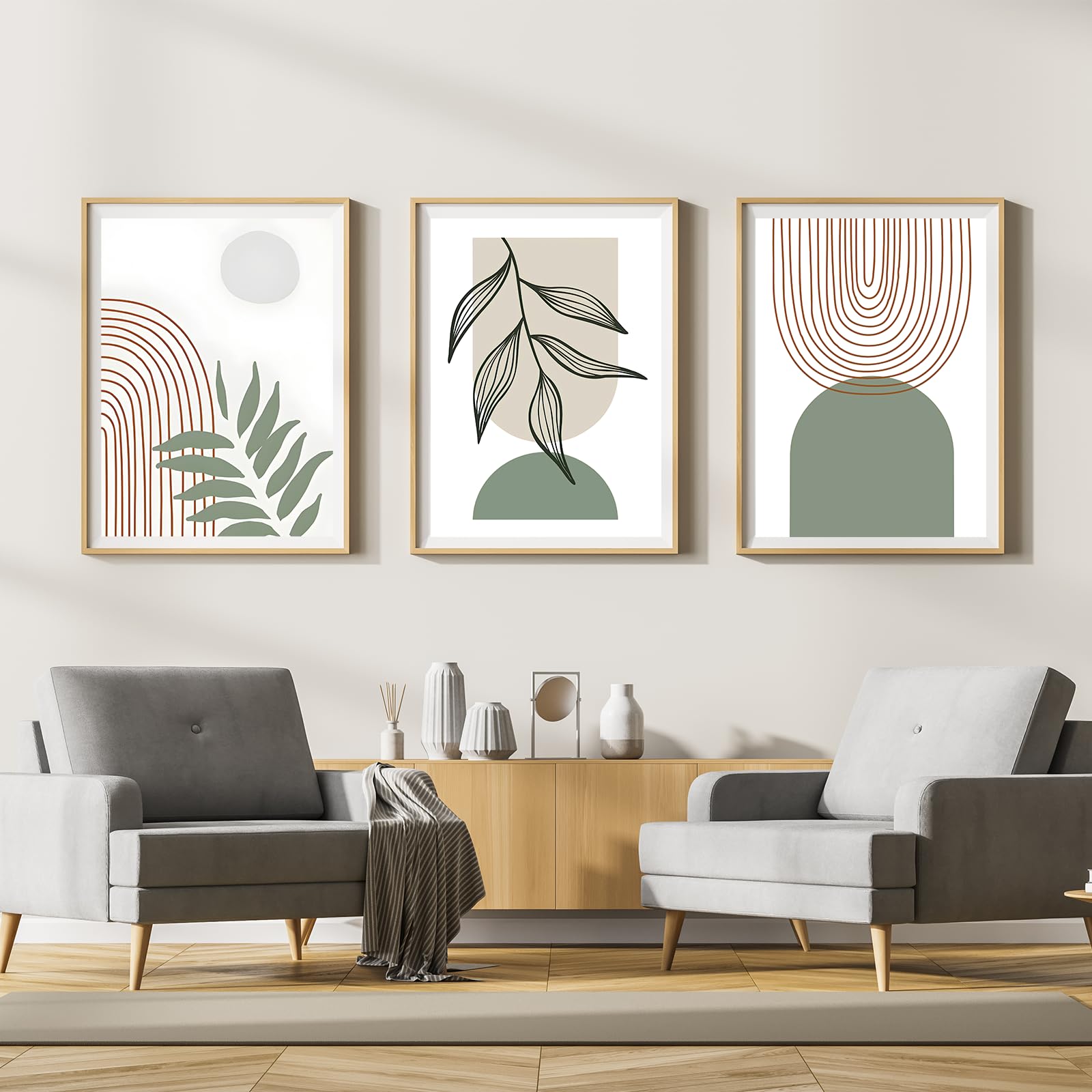 LYBOHO Canvas Pictures, Modern Abstract Art Poster Wall Pictures Living Room, Boho Poster Set for Living Room, Bedroom, Without Frame (Geometry 6, 3PCS-30x40cm) — image 1