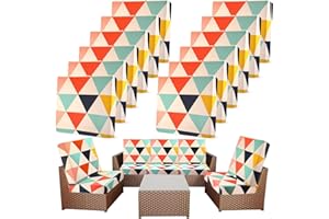 Newwiee 12 Pcs Patio Cushion Covers Outdoor Stretch Sofa Couch Cover Replacement Couch Slipcover Sofa Seat Chair Porch Patio Furniture Protector, Flexibility Washable(Multicolor,Geometric)