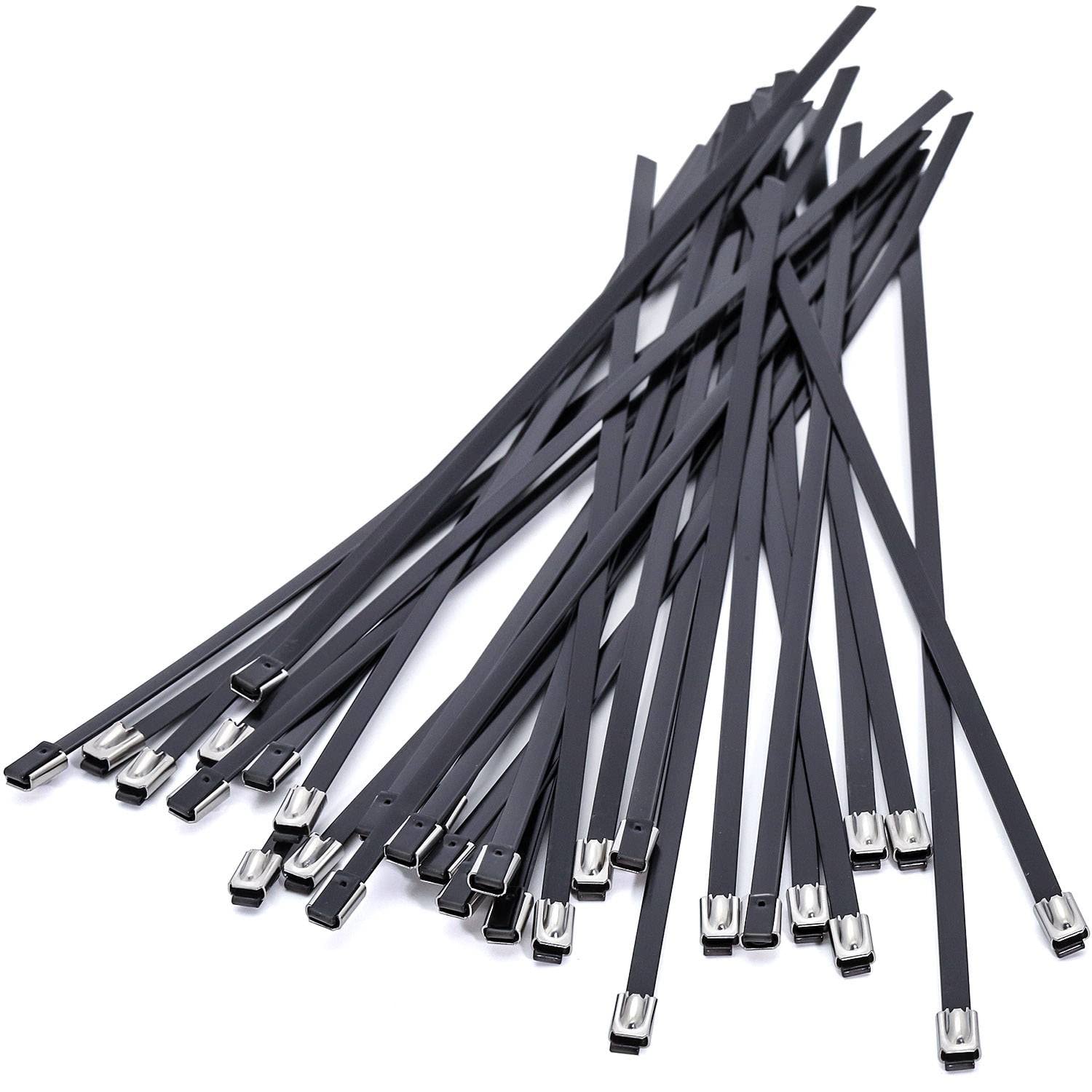 Black Metal Cable Ties, Heavy Duty Self-Locking Stainless Steel Zip Ties for Exhaust Heat Winding, Repairing Cages, Fence | 30pcs Matel Zip Ties 0.2 x 9 (5.5 x 200mm)
