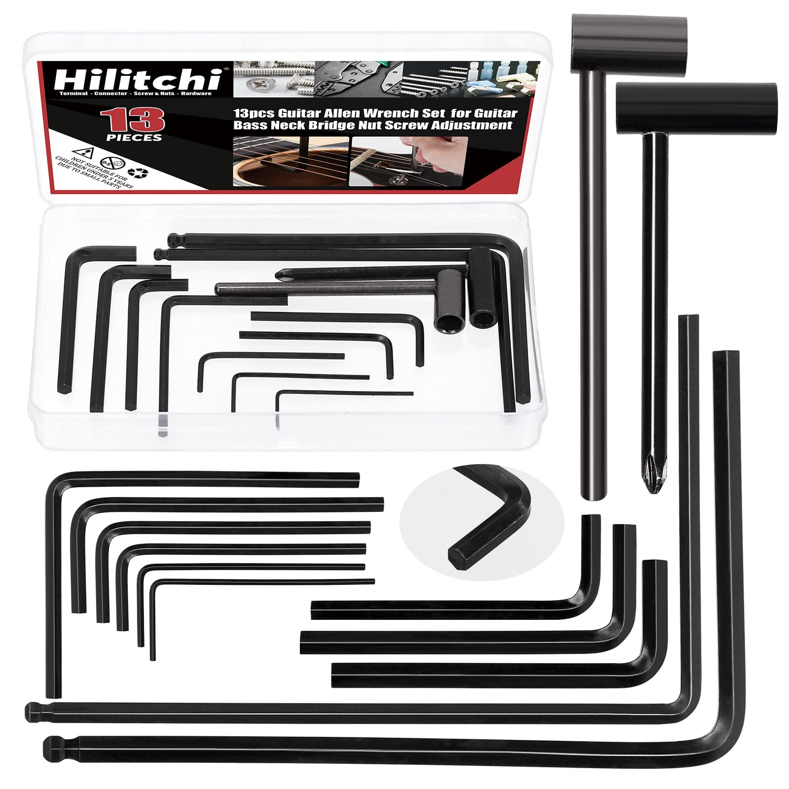 Photo 1 of Hilitchi 13Pcs Guitar Allen Wrench Set, including 4mm 5mm Ball End Truss Rod Wrench, 7mm 8mm Truss Rod Hex Box Wrenches and 9 Sizes Allen Wrench for Guitar Neck Bridge Screw Adjustment