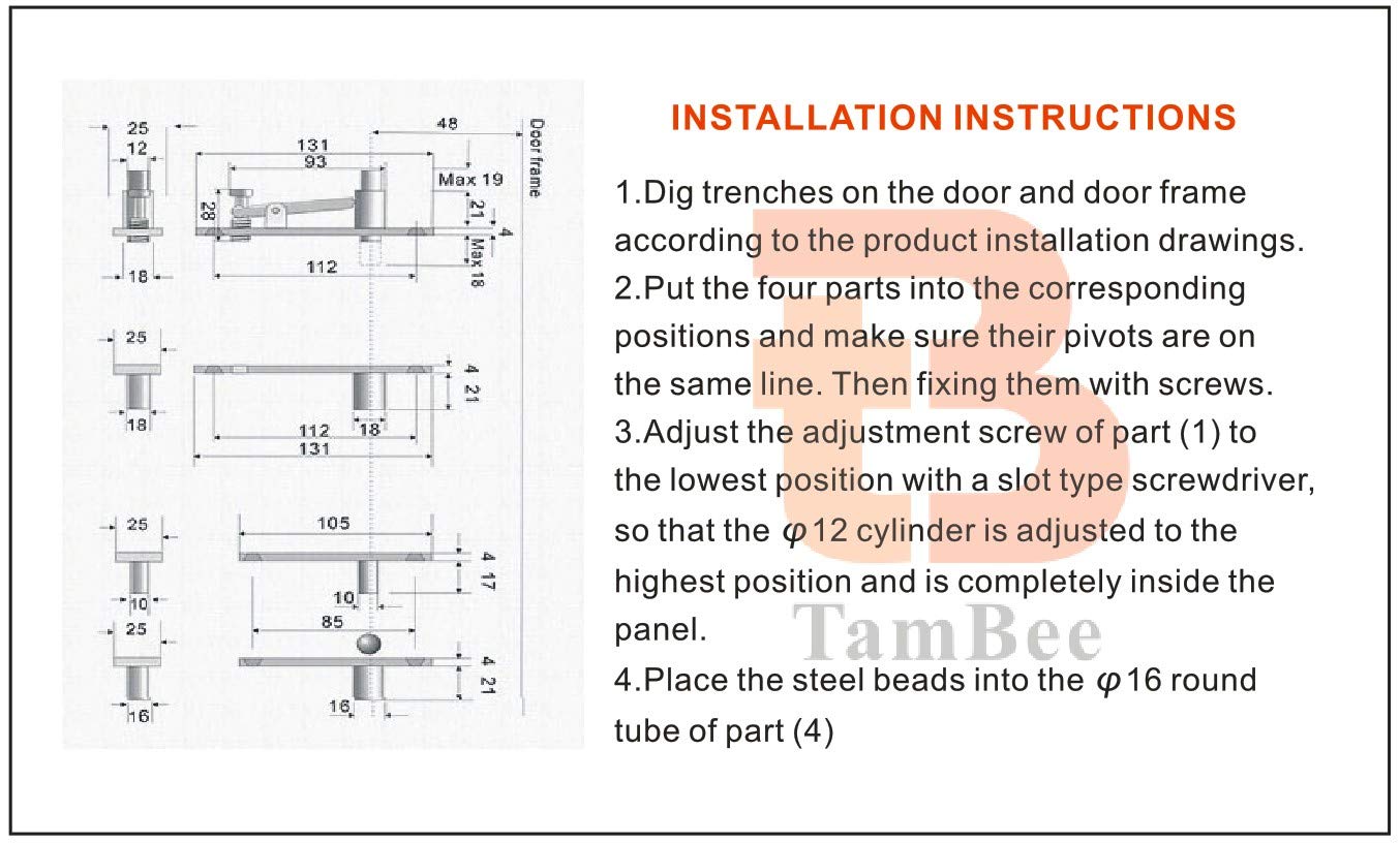 TamBee Door Pivot Hinges Heavy Duty Hinges for Wood Doors 360 Degree