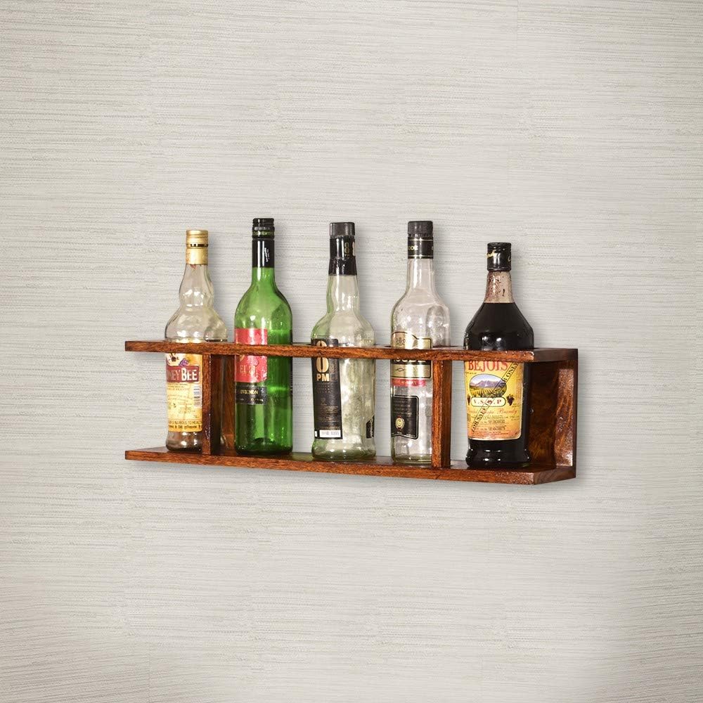 BHARAT FURNISH HOUSE Sheesham Wood Wine Storage Shelf with Natural Wooden Finish -5 Bottle