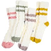 Quilax 4 Pairs Womens Fuzzy Socks, Winter Warm Fluffy Cloud Socks White Microfiber Soft Home Sleeping Sock Cozy Sockss Winter Plush Crew Sock Size 4-8