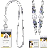 Beaded Teacher Lanyard with Badge Reel,Retractable Badge Lanyard for Women | Lanyards for ID Badges and Keys, Pearls and Crystals, Snap Resistant Braided Cord, 13.5" retractable reel, work or travel