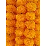 DECORATION CRAFT Pack of 5 Artificial Light Orange Marigold Flower Garlands 5 Feet Long, for Parties, Indian Weddings, Indian