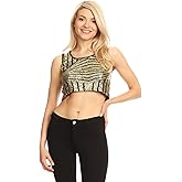 Anna-Kaci Womens Sparkle Stripe Front Sequin Slim Fit Cropped Vest Tank Tops,
