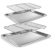 2 Pcs 14.17"15.75" Stainless Steel Baking Sheet with Racks, Nonstick Baking Pans,Cookie Pan- Heavy Duty, Dishwasher Safe, Easy Clean