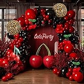 Red Black Balloon Arch Kit Double Stuffed Burgundy Black Maroon Balloon Garland Cherry Cheetah Print Balloons for Birthday Bridal Baby Shower Valentine's Day Bachelorette Party Decorations