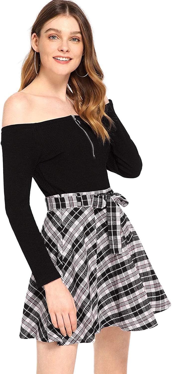 Milumia Women Plaid Casual Cheerleader Mini Pleated A Line High Waisted Skater Skirts at  Women’s Clothing store