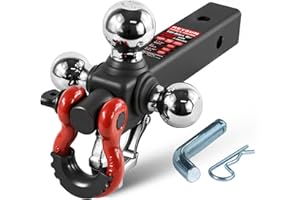 REYSUN Trailer Hitch Tri-Ball Mount: with Swivel Tow Shackle and Tow Hook, fits for 2-inch Receiver, Chrome Trailer Ball Size 1-7/8", 2" and 2-5/16" and 5/8" Hitch Pin Kit