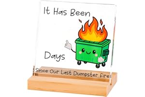 Funny Fire Trash Table Accessories, Cute Office Decor with Wood Base Novelty Fire Trash Can Ornament for Coworkers Boss Emplo