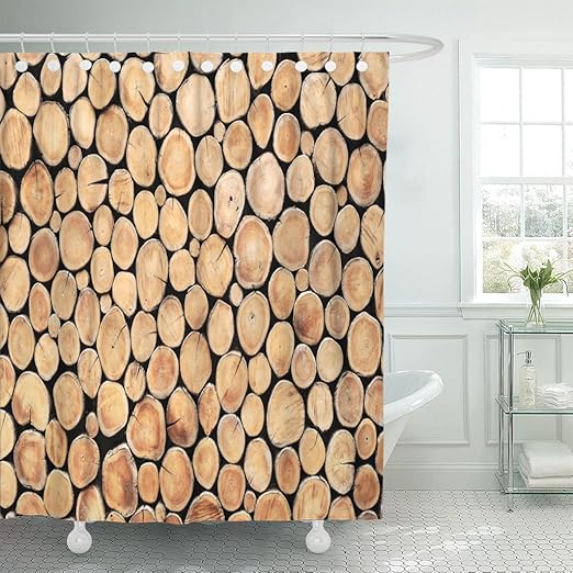Amazon Com Tompop Shower Curtain Brown Log Round Teak Wood Stump
