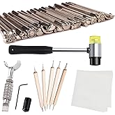 Leather Stamping Tools Kit,Leather Different Shape Saddle Making Stamp Punch Set,Leather Carving Tools Kit with Leather Working Hammer, Swivel Knife,Tracing Paper and Tracing Pen