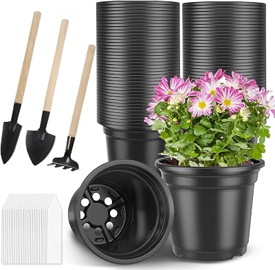 PEYOU 100Pcs 6in Plant Pots with 3 Tools & 100 Labels Garden Set