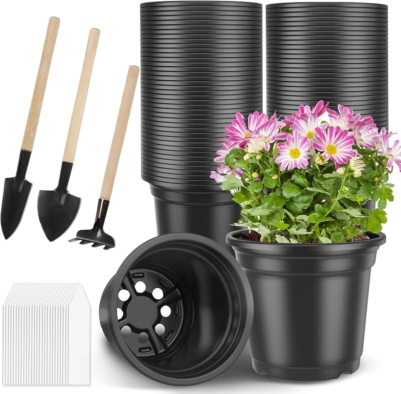 PEYOU 100Pcs 6in Plant Pots with 3 Tools & 100 Labels Garden Set